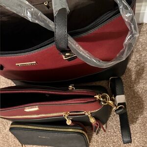 Elegant Red and Black Women's Handbag Set